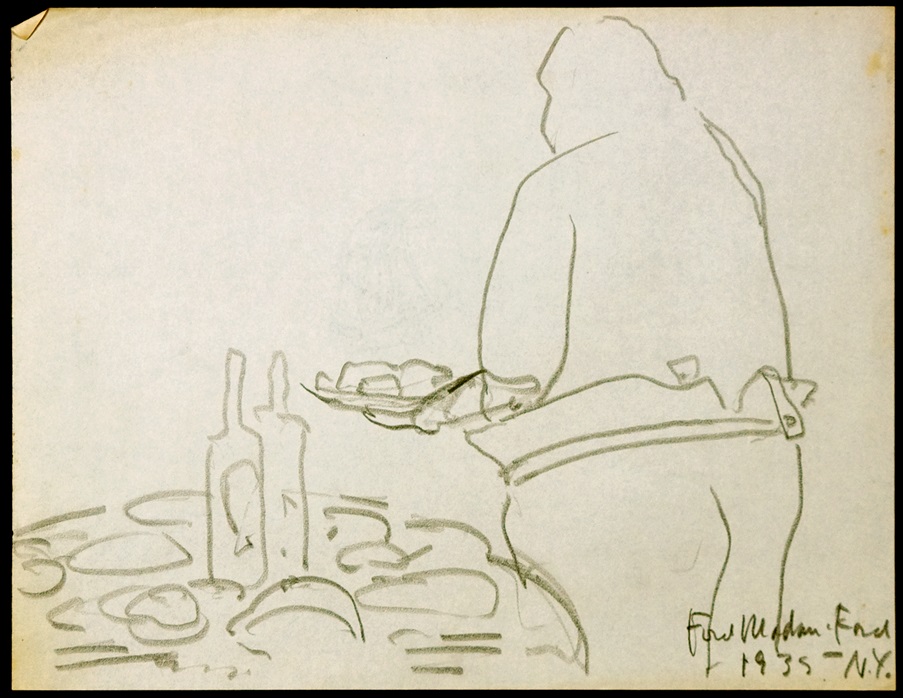 Sketch of Ford Madox Ford by Wharton Esherick during Ford's visit to Paoli. 
