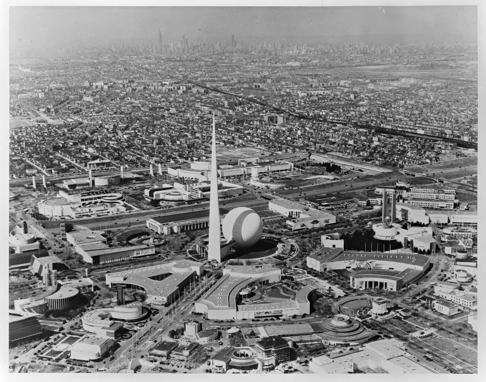 The Trylon and Perisphere at the center of the 1939-40 New York World's Fair. Image source: New York Public Library, Manuscripts and Archives Division, New York World's Fair 1939-1940 Records.