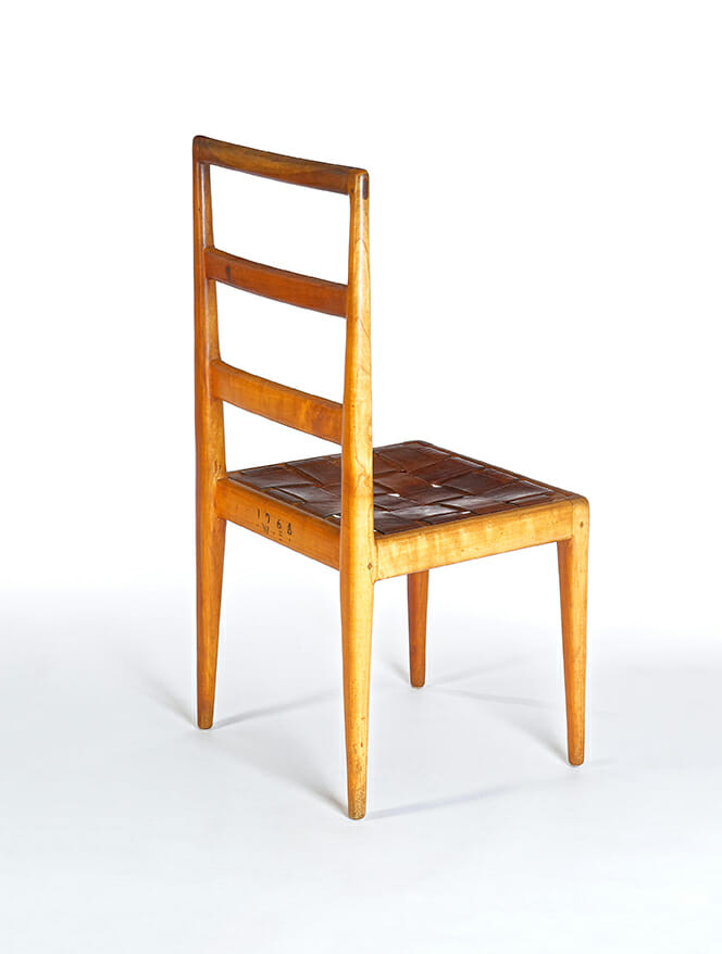 ladder back chair with woven leather seat
